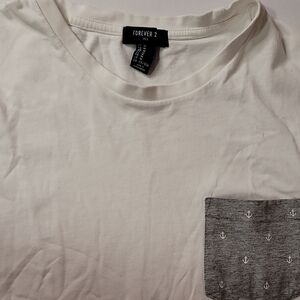Forever 21 Cream T-Shirt with Gray Anchor Pocket